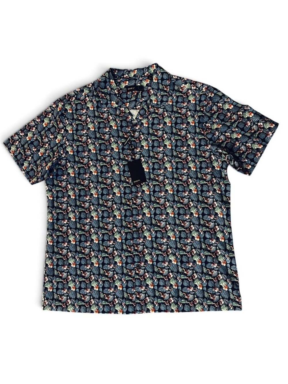 Quieti 4 Way Stretch Button Down Performance S/S Shirt Mens L Floral Navy NWT